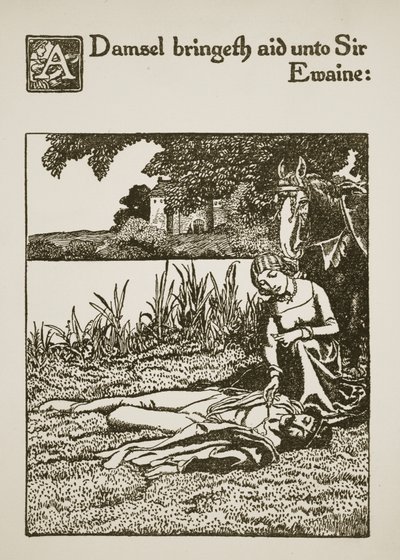 A Damsel bringeth aid unto Sir Ewaine, illustration from 